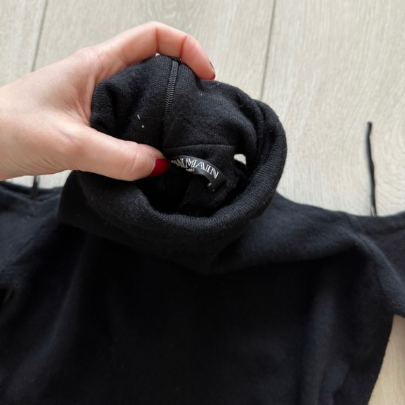 Balmain turtleneck long sleeve body con cold-shoulder mini dress - Picture 6 of 7